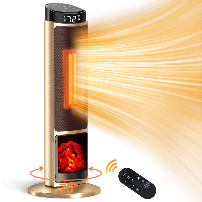 Blorly Space Heater, 23 inch Electric Heater for Indoor Use, Heater with 7 Light Modes, Timer, Remote and Thermostat Control, 70掳Oscillation, Gold