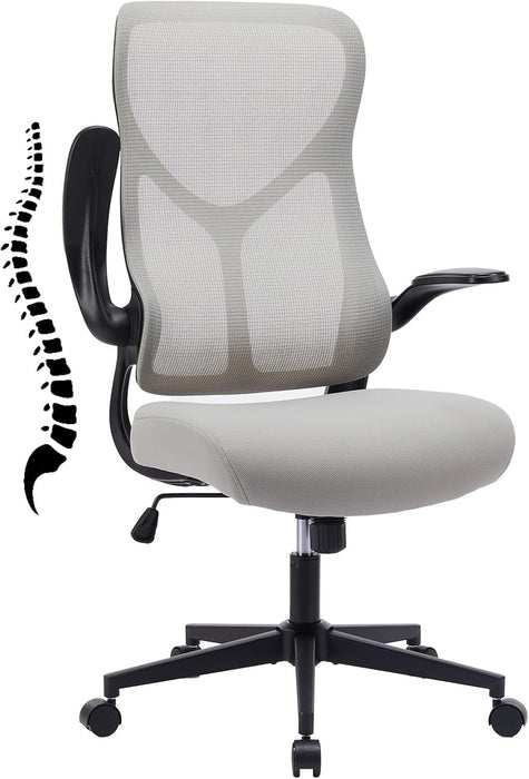 Bigleap Ergonomic Office Chair, High Back Computer Chairs with Flip-up Arms for Bedroom, Study, Work, Gray