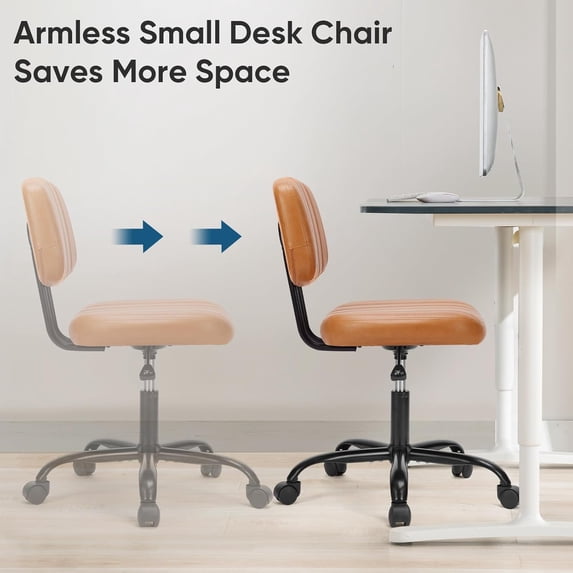 Armless Office Desk Chair, PU Leather Ergonomic Task Chair with Low Back Lumbar Support, Height Adjustable Swivel Computer Chair for Home Office