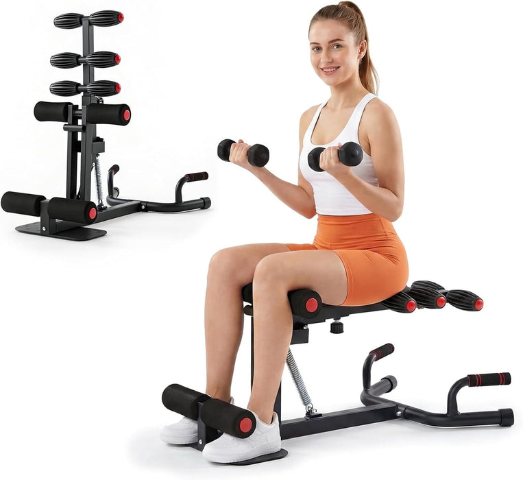 Simenmax Deep Squat Machine for Home Gym, 300 lbs Capacity Adjustable Glute & Leg Trainer, Compact Exercise Equipment for Core Strength, Red & Black