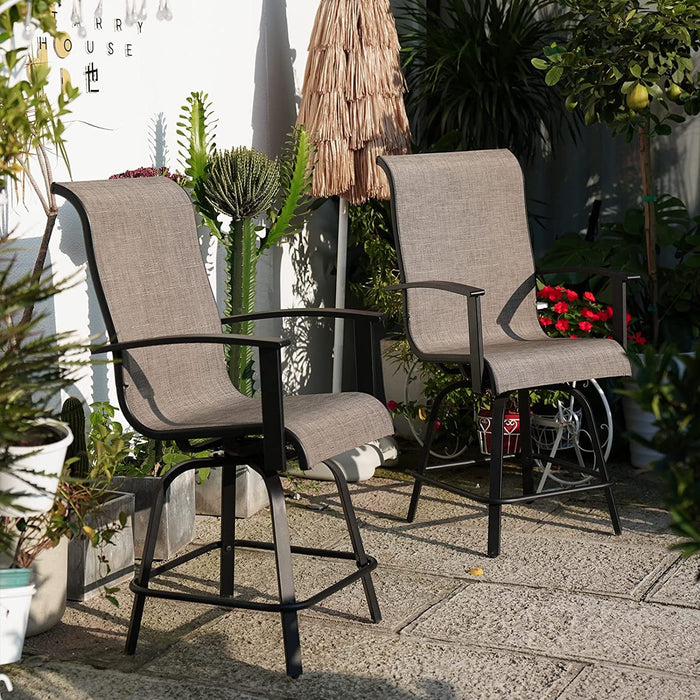 Blorly Counter Height Bar Stools, Set of 2 Swivel Dining Chair, Waterproof Mesh Sling Chair for Outdoor, Patio, Backyard, Mixed Coffee