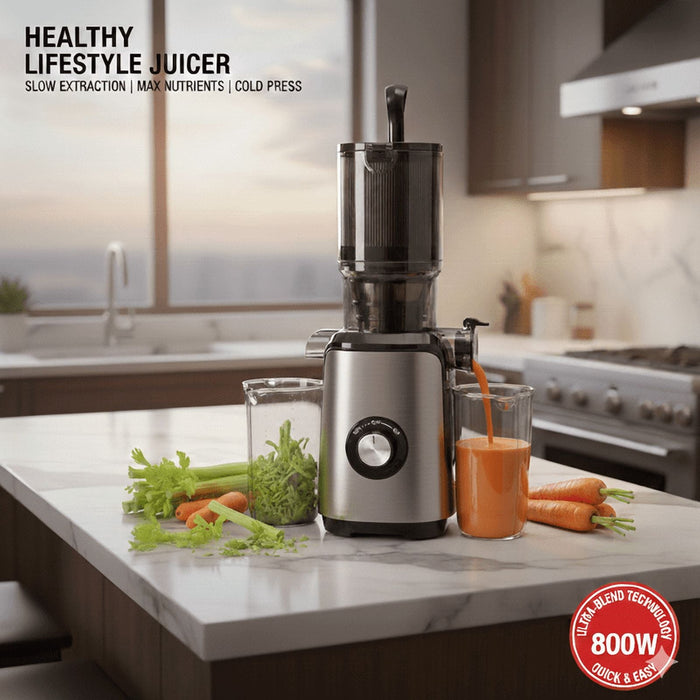 Blorly Cold Press Juicer Machine, Slow Masticating Juicer with 4.25" Extra Wide Feed Chute for Whole Fruits & Vegetables, 200W Quiet Motor, High Juice Yield & BPA-Free, Easy to Clean, Silver