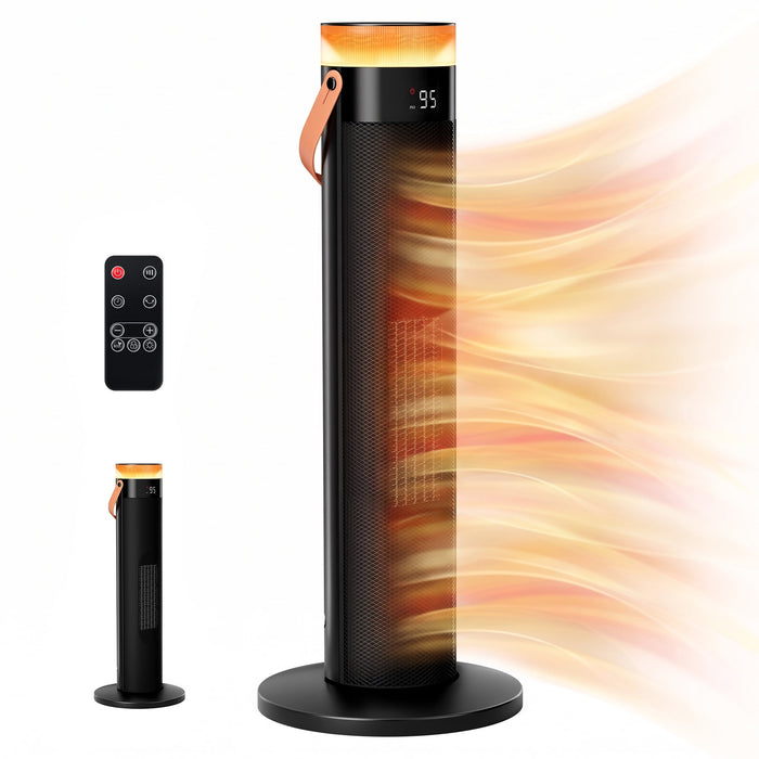 Taoset Portable Tower Space Heater with Handle & Ambient Light, 24.25" Electric Space Heater with Remote, 4 Modes, ECO Mode, Timer, Child Lock for Bedroom Office, Black
