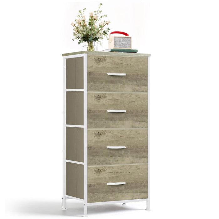 Simenmax 4 Storage Dresser for Bedroom, Wide Fabric Closet Chests Organizer Tower Furniture with Wooden Top Metal Frame for Bedroom, Living Room, Hallway, Entryway, Oak Greige