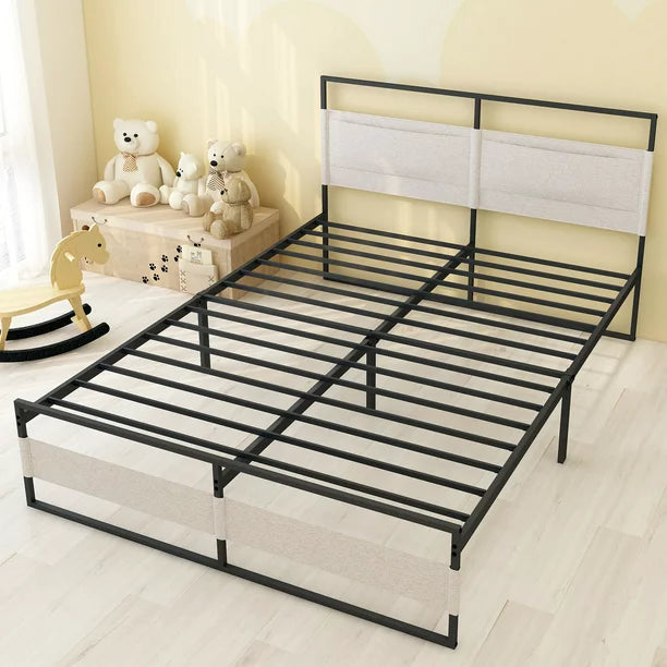 IULULU Metal Bed Frame King Size, Black Metal Bed Platform No Box Spring Needed, Noise Free Carbon Steel Bed Foundation, with Pocket