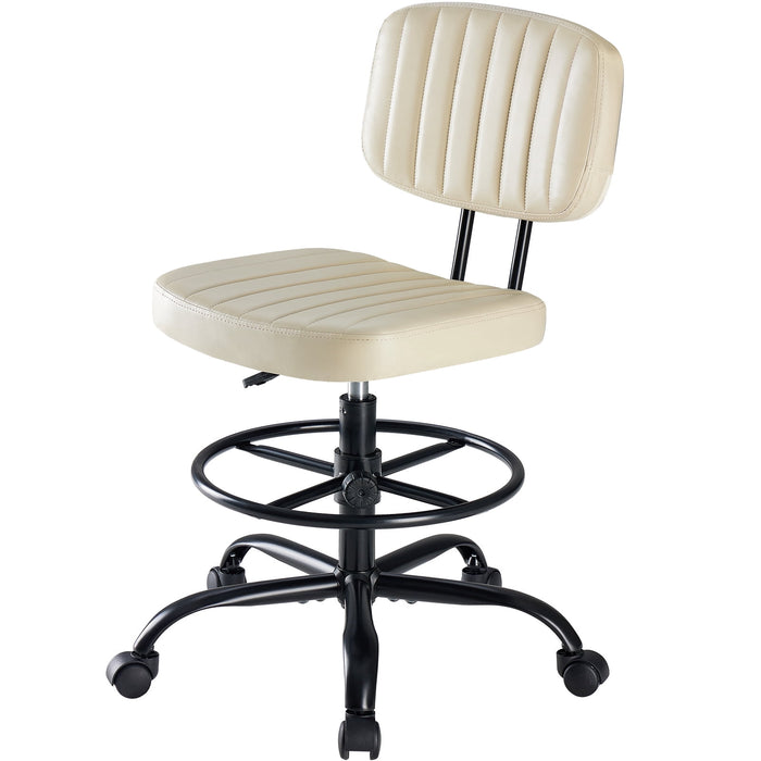 Betcozy Tall Office Chair with Foot Ring, Modern PU Leather Drafting Chair for High Desks, Adjustable Height Swivel Task Chair for Home Office & Workbenches, Brown