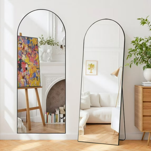 Sybels Arched Floor Mirror, 64" Full-Length Mirror in Aluminum for Bedroom & Living Spaces, Black