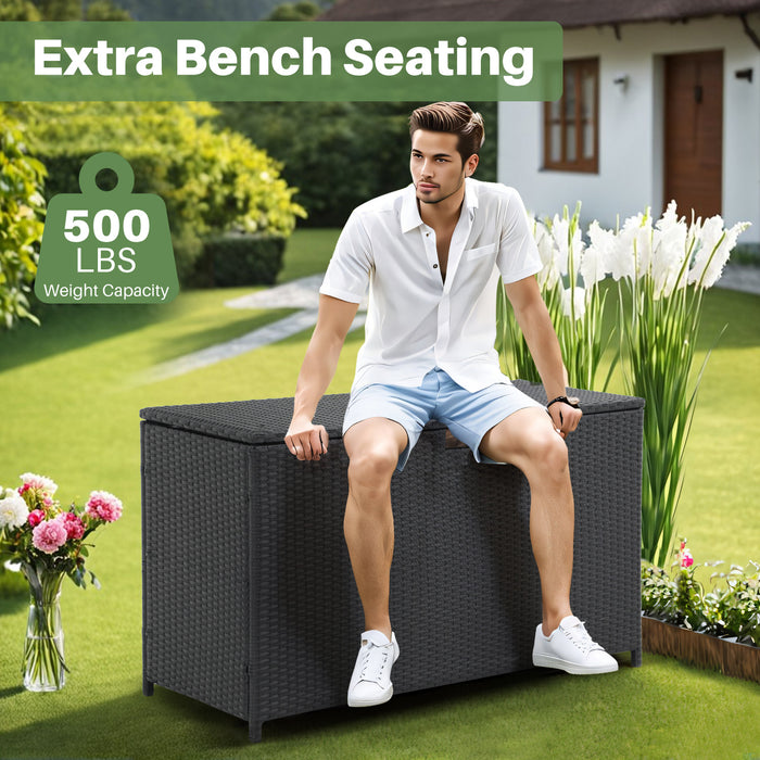 Simenmax 120-Gallon Deck Box Outdoor Waterproof Storage Bin with Aluminum Frame, All-Weather Wicker Design for Patio, Garden, Poolside, and Balcony Organization