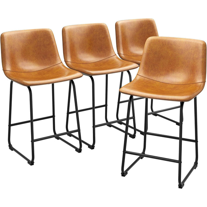 Blorly Indoor Counter Bar Stools, Modern Metal Faux Leather Barstools,  26 inch