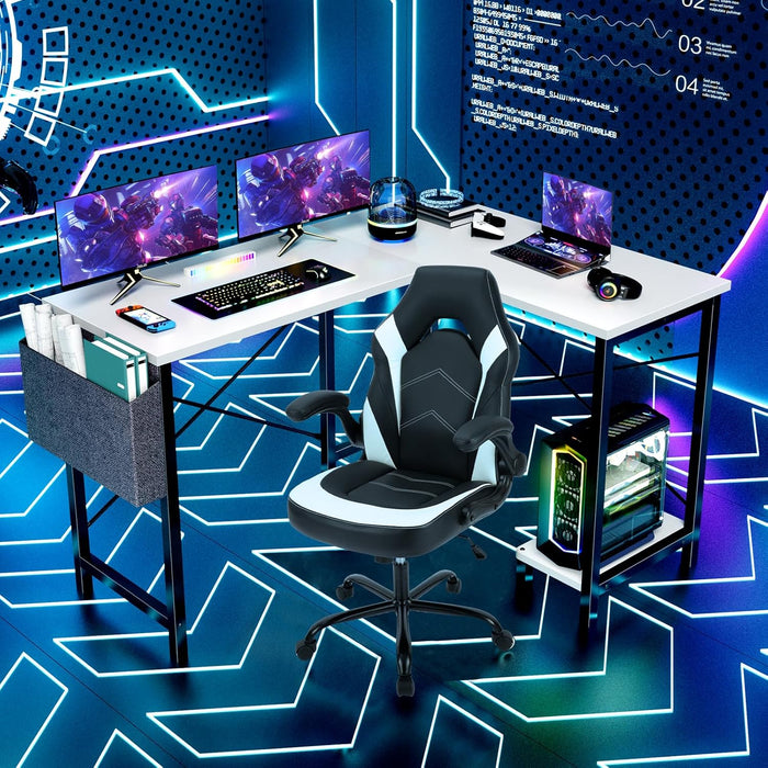 Sybels 53-inch L-Shaped Gaming Computer Desk with CPU Stand & Side Bag, Corner PC Workstation for Home Office, Small Space Saver,White