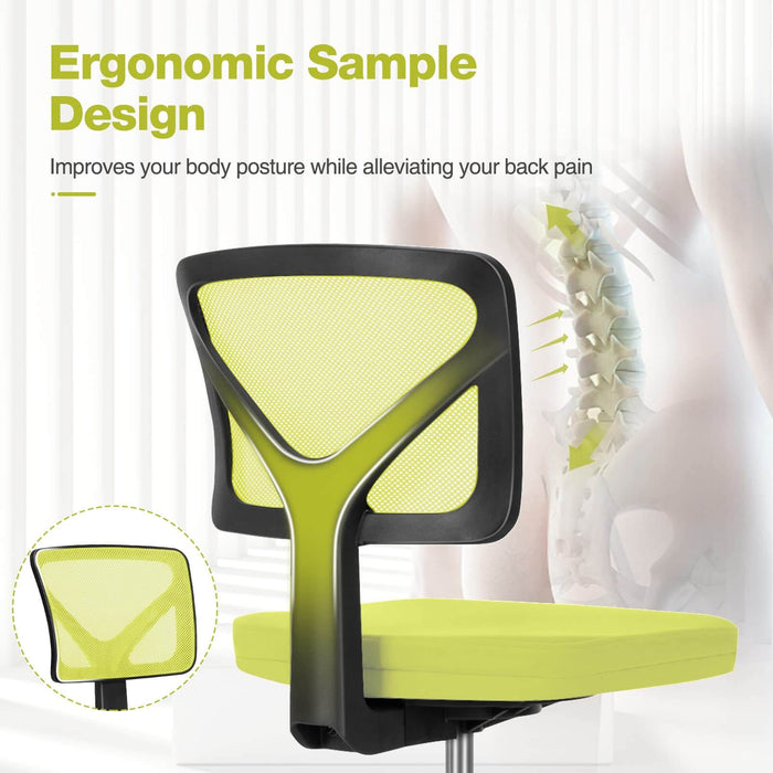 Sybels Adjustable Mesh Office Chair - Padded Seat, Low Back Support, 360° Swivel & Smooth Rolling Casters, Yellow