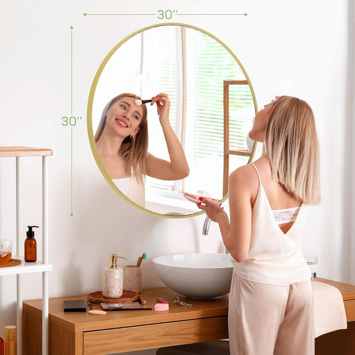 Sybels 30" Gold Round Wall Mirror - Perfect for Bathroom Vanity, Living Room, Entryway