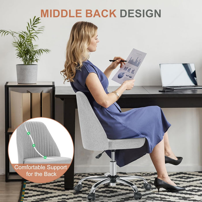 Sybels Modern Office Chair: Armless Swivel Desk Chair with Wheels, Adjustable Height Rolling Task Chair for Home, Dorm，Light Gray