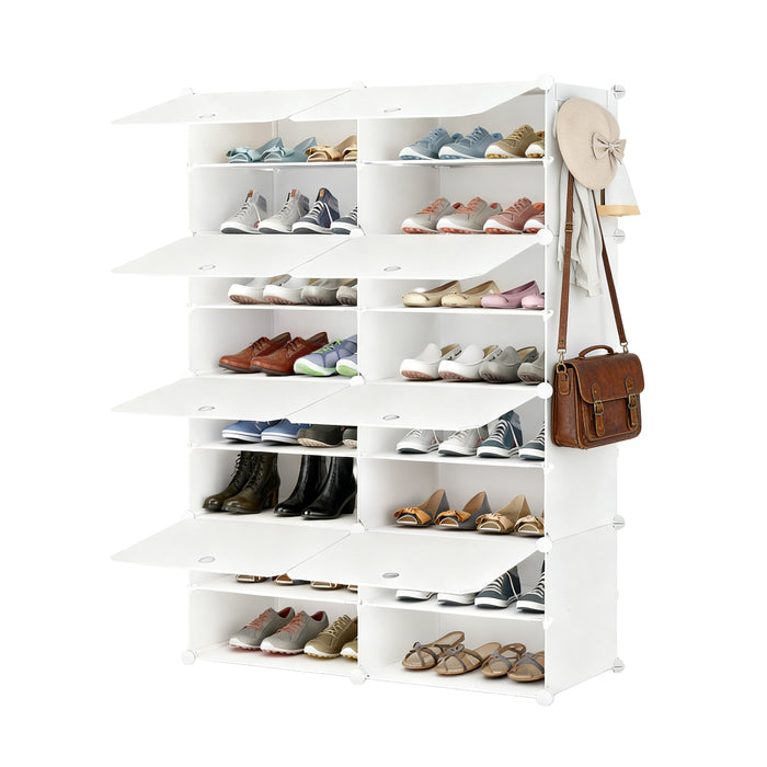 Sybels High-Capacity Shoe Rack (32 Pairs) – 8Shelves with a Door for Entryway, Closet, Bedroom Storage, White
