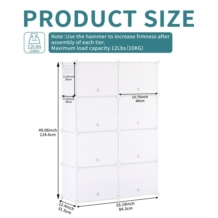 Sybels High-Capacity Shoe Rack (32 Pairs) – 8Shelves with a Door for Entryway, Closet, Bedroom Storage, White