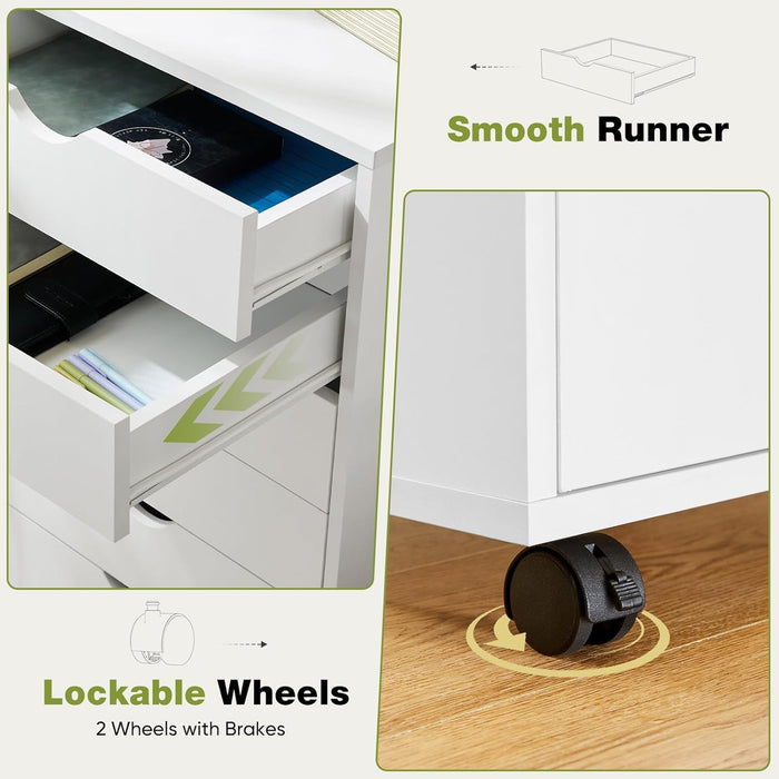 Sybels 7-Drawer Rolling Storage Cart, Mobile File Cabinet & Organizer Dresser with Wheels for Home Office, Wood Chest, White