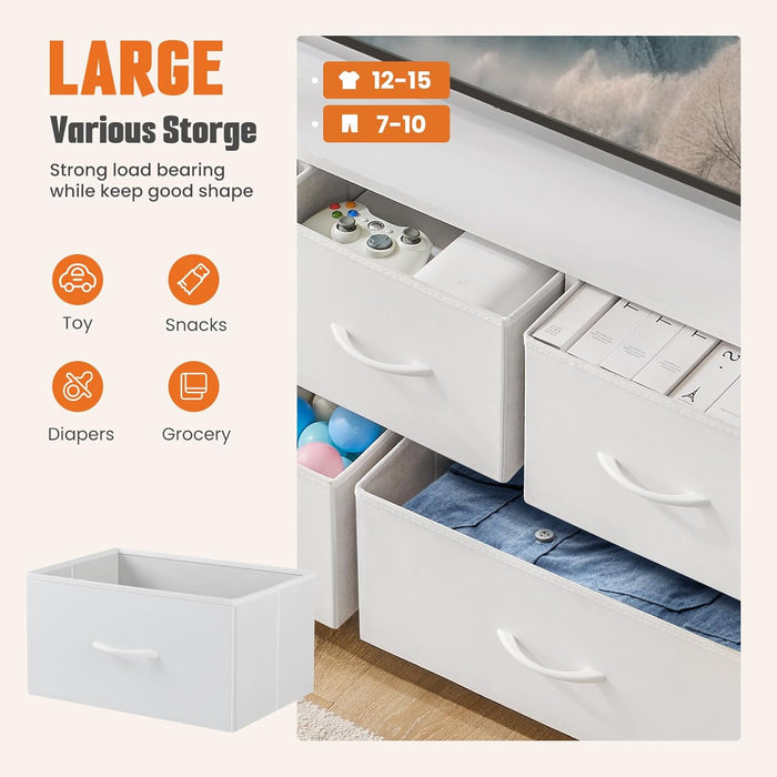 Sybels Modern TV Console with 5 Fabric Drawers for 45" TVs, Media Stand with Open Display Shelf, Minimalist Entertainment Center for Living Room & Bedroom, White