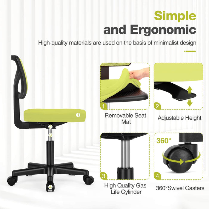 Sybels Adjustable Mesh Office Chair - Padded Seat, Low Back Support, 360° Swivel & Smooth Rolling Casters, Yellow