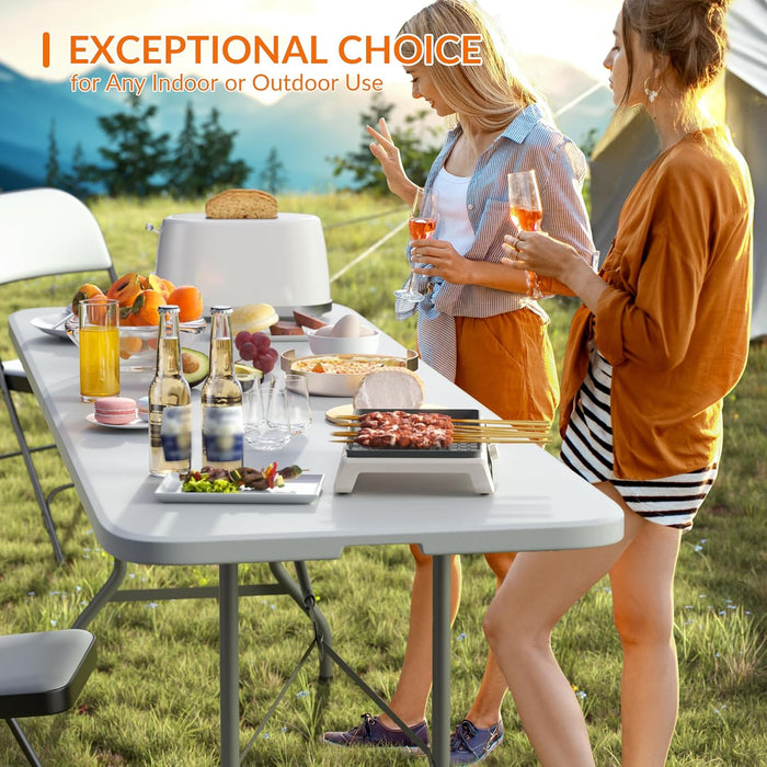 Dozzle 8ft Portable Folding Table for Parties & Camping | Heavy-Duty Indoor Outdoor Desk with Handle