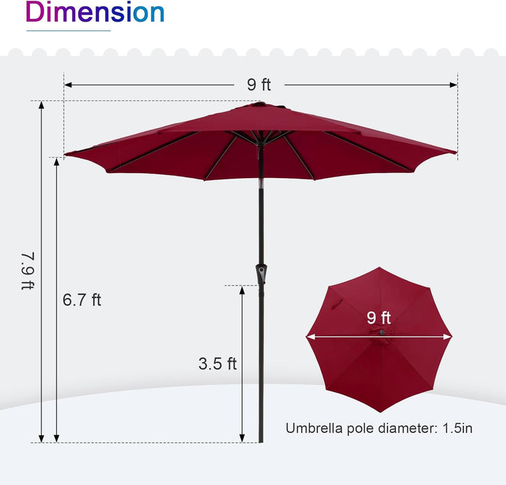 Dozzle 9 ft Patio Umbrella with Tilt & Crank, 8-Rib Outdoor Market Umbrella for Table, Red (No ratings yet)
