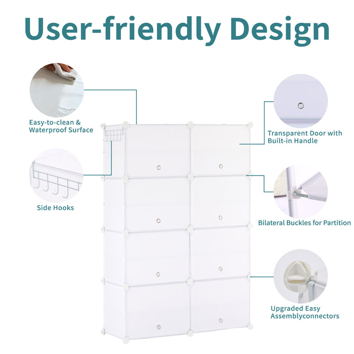 Sybels High-Capacity Shoe Rack (32 Pairs) – 8Shelves with a Door for Entryway, Closet, Bedroom Storage, White