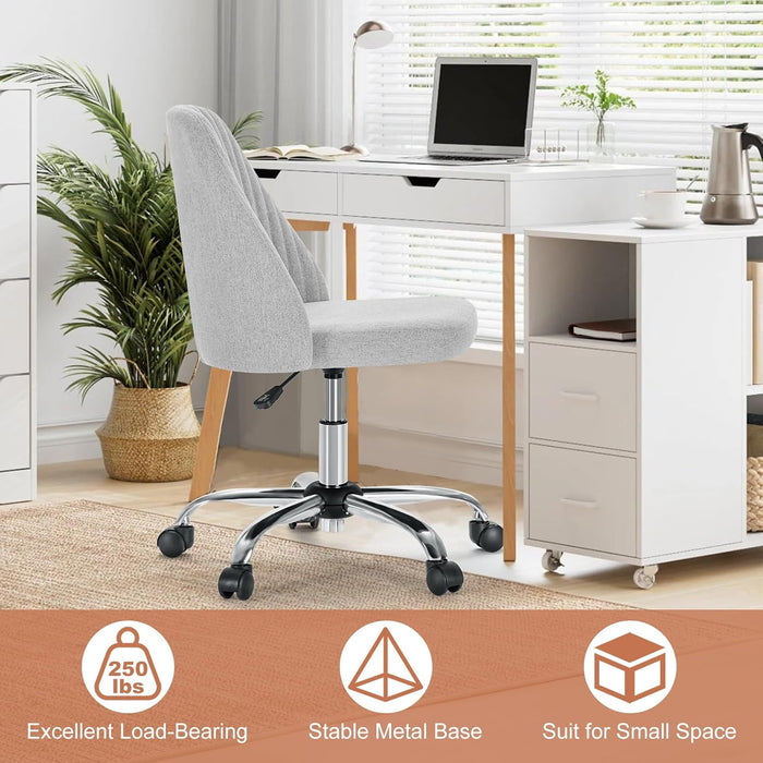 Sybels Modern Office Chair: Armless Swivel Desk Chair with Wheels, Adjustable Height Rolling Task Chair for Home, Dorm，Light Gray