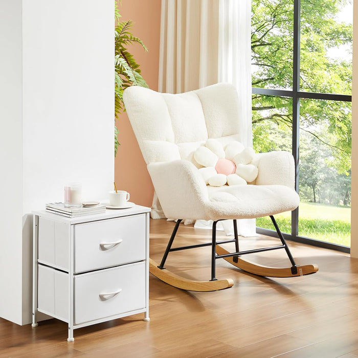 Sybels 20" Tall Bedside Table with 2 Fabric Storage Drawers, Compact Night Stand Dresser with Wooden Top for Bedroom, Dorm Room,White (1Pack)