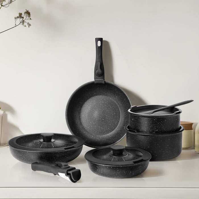 Sybels 12-piece cookware set: space-saving, with detachable handles, suitable for all stoves, dishwasher and oven safe, easy-to-clean non-stick,
