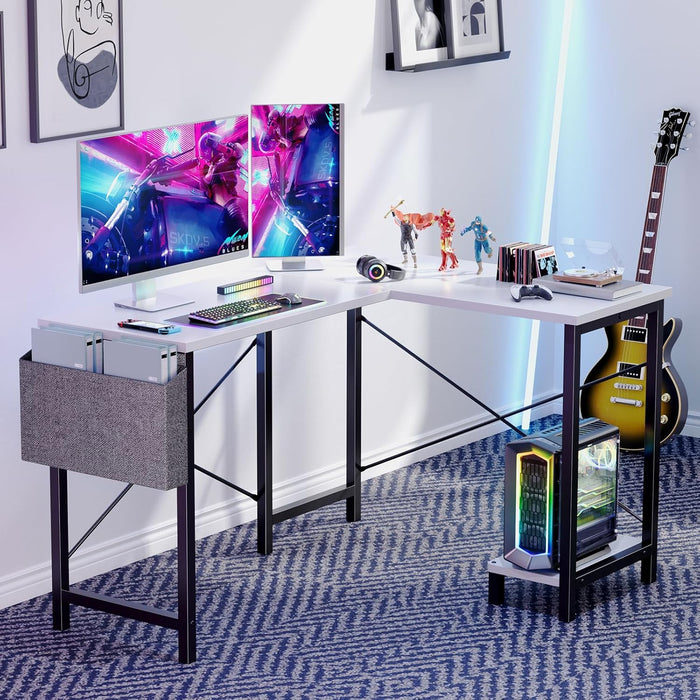 Sybels 53-inch L-Shaped Gaming Computer Desk with CPU Stand & Side Bag, Corner PC Workstation for Home Office, Small Space Saver,White