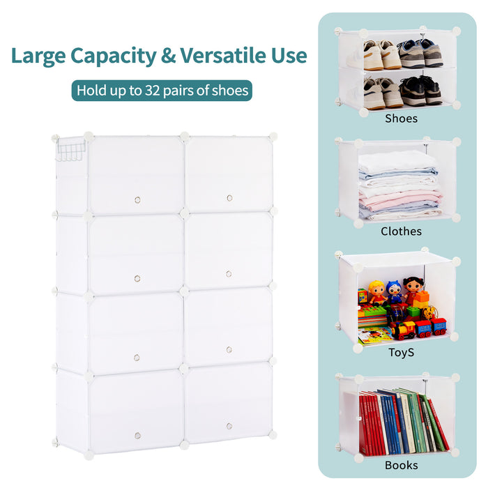 Sybels High-Capacity Shoe Rack (32 Pairs) – 8Shelves with a Door for Entryway, Closet, Bedroom Storage, White