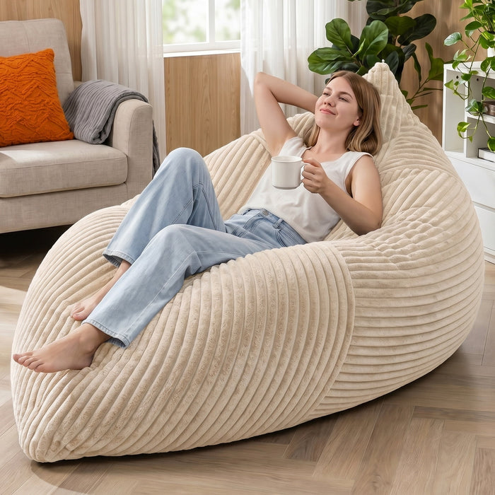 3-in-1 Oversized Bean Bag Chair, Multi-functional Lounge Sofa for Home Leisure, Beige