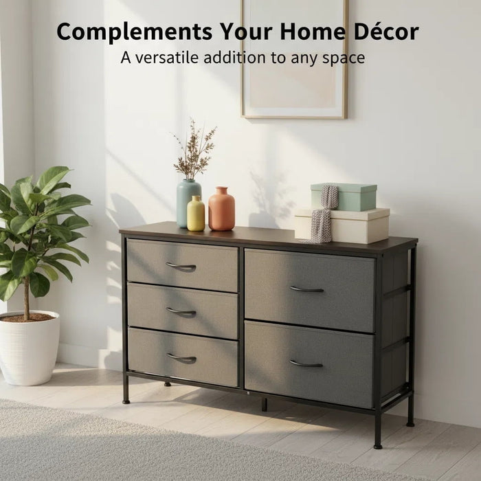 Blorly 5 Drawers Dresser, Storage Dresser Organizer with Drawers, Chest of Drawers, TV Stand Dresser with Metal Frame and Wood Tabletop for Bedroom, Guest Room, Closet, Entryway, Nursery, Gray