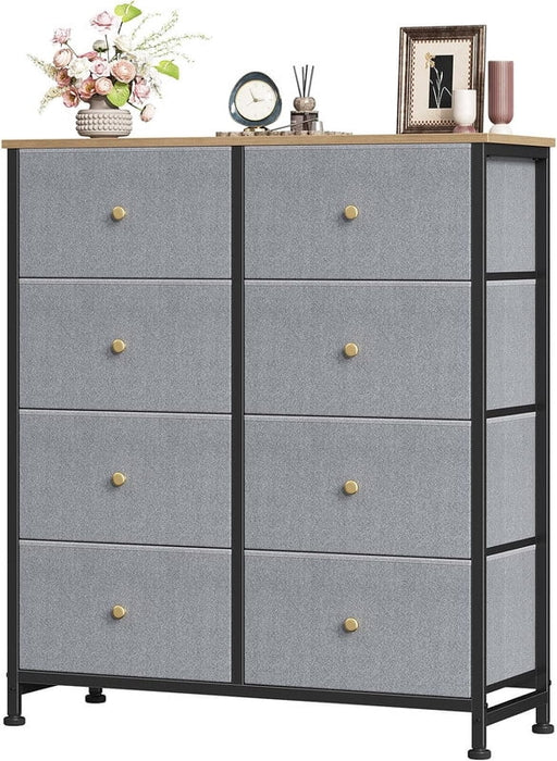 Simenmax 8 Drawer Dresser for Bedroom Fabric Dresser Chest of Closets Storage Units Organizer Tower Wooden Top Shelf for Bedroom, Hallway, Entryway, Closet,Blue Gray