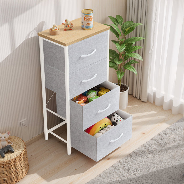 Betcozy 4-Drawer 37.7" Storage Dresser, Narrow Closet Organizer Cabinet & Space-Saving Bedroom Dresser, Steel Frame, Wooden Top, Gray