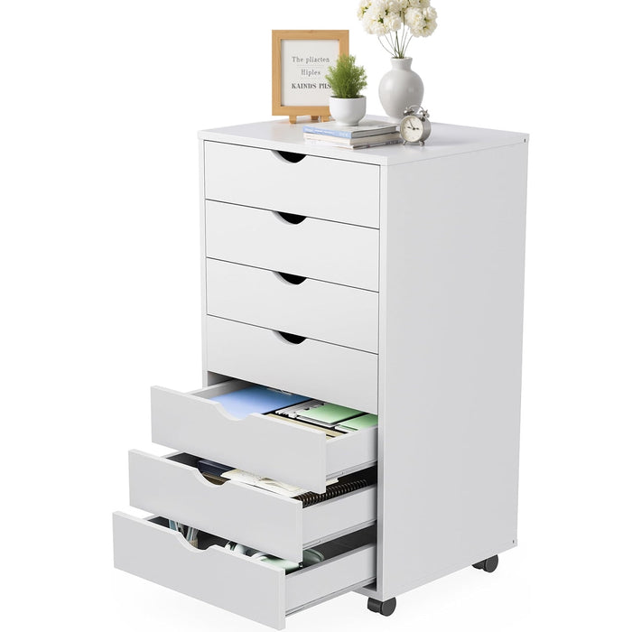 Simenmax 7 Drawer Chest Mobile Storage Cabinets Wooden Dresser with Wheels Room Organization Furniture for Office, White