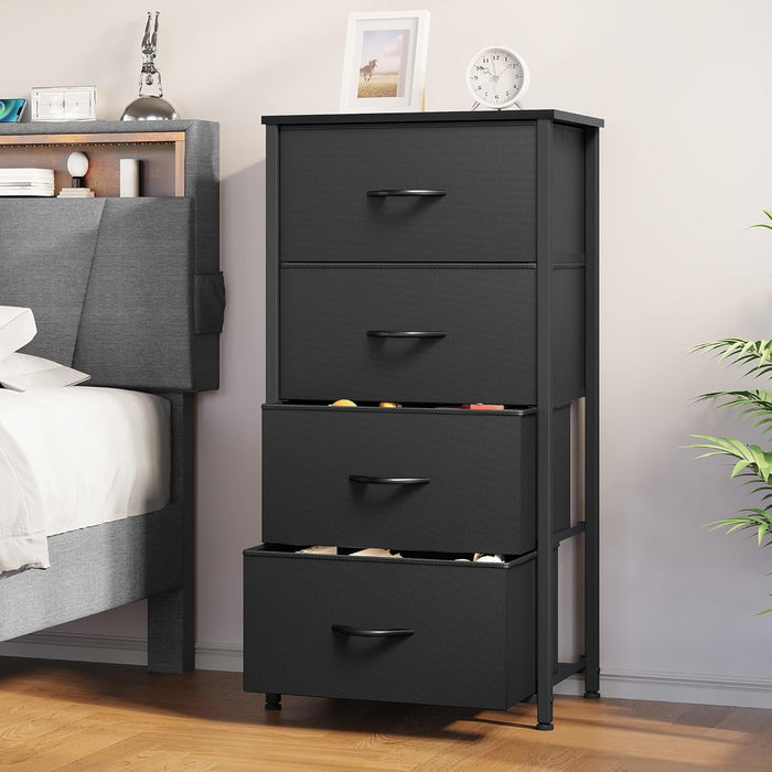 Blorly 4 Drawers Fabric Dresser, Nightstand With Wide Chest Of Drawers,Storage Tower Storage Dresser Closet For Living Room, Bedroom, Hallway, Black