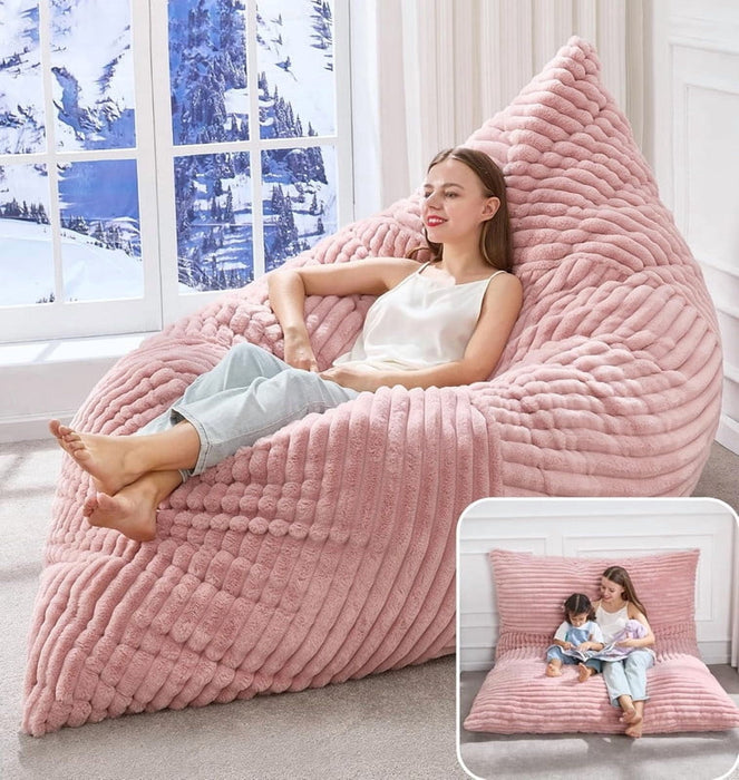 Simenmax 3-in-1 Giant Bean Bag Chair, 66" Oversized Couch with Corduroy Cover, Convertible Lounger for Living Room, Bedroom, Gaming & Home Theater (Pink)