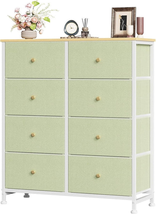 Simenmax 8 Drawer Dresser for Bedroom Fabric Dresser Chest of Closets Storage Units Organizer Tower Wooden Top Shelf for Bedroom, Hallway, Entryway, Closet,Light Green