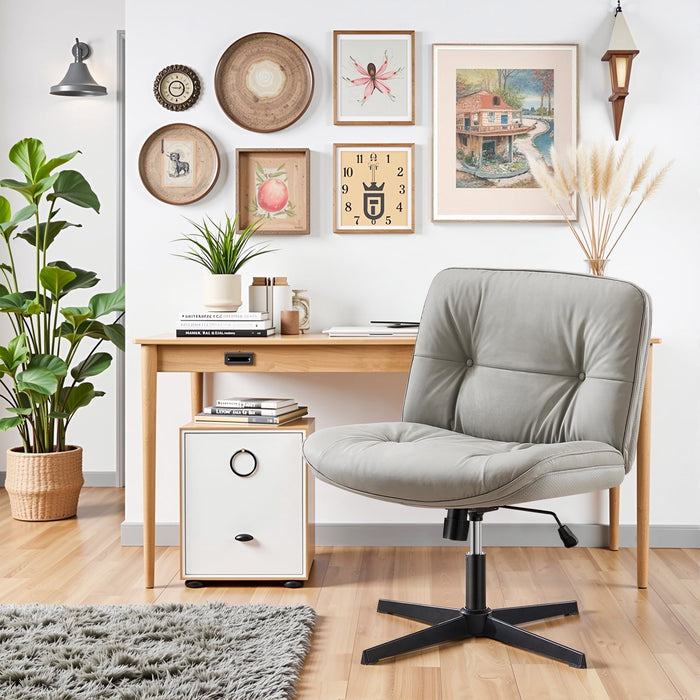 Taoset Armless Criss Cross Legged Chair, OverSized Desk Chairs, Adjustable Swivel Vanity / Rest Chair, Gray