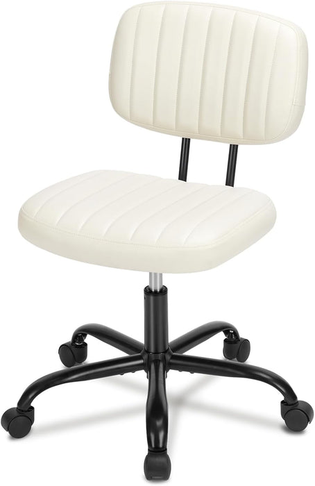 Simenmax Office Chair, Computer Chair with Lumbar Support, Comfy Armlees PU Leather Task Chair,White