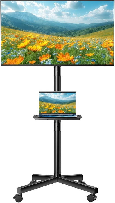 Simenmax Rolling TV Stand for 23-60 Inch Screens, Mobile Floor Cart with Tilt Adjustment,Black