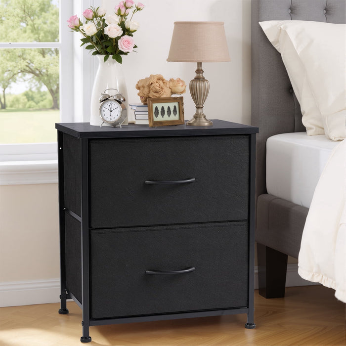 Nextay Nightstand, 2 Drawer Dresser for Bedroom, Bedside Furniture, End Table for Bedroom, Closet, Entryway, Black
