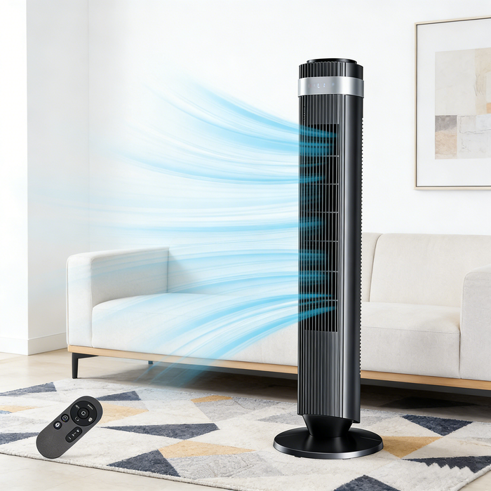 Beddle Tower Fan for Home, 36" Standing Floor Fan with Remote, Bladeless Fan Cold Air Quiet, 5 Speeds, 4 Modes, LED Display
