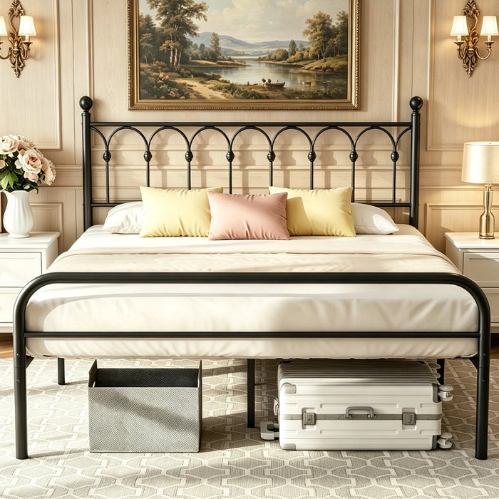 Queen Size Metal Platform Bed Frame, Heavy Duty Bed Frame with Headboard, Under Bed Storage Space, Sturdy & Durable, No Box Spring Needed, Black