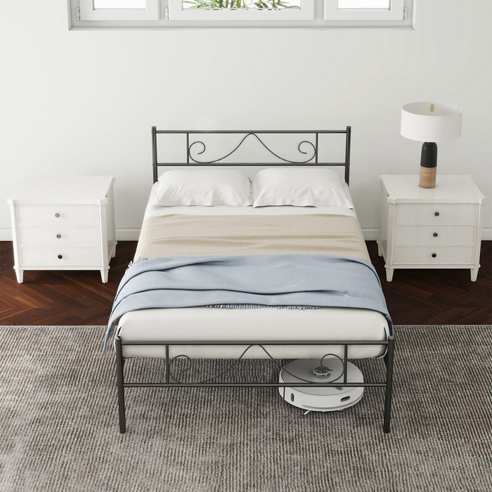 Blorly Adults Twin Metal Bed Frame with Headboard and Noise-Free Design, Black