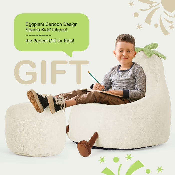 Simenmax 31'' Bean Bag Chair, Plush Rabbit Fur L-Shape Lounger, Washable Stuffed Sofa for Living Room, Bedroom & Reading Nook,Beige