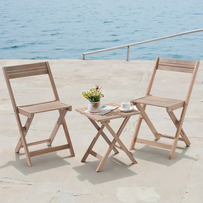 Betcozy Wood Patio Bistro Set, Acacia Wood Foldable Garden Dining Chairs with Table, Set of 3, Natural