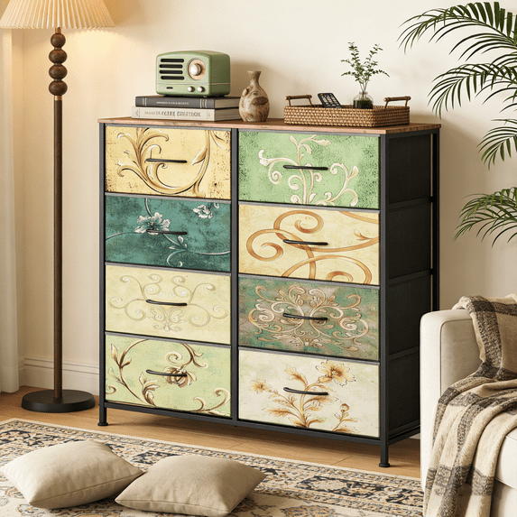 Aidoly Dresser for Bedroom, 8 Storage Drawers, Anti-Tip Fabric Closet Chests Organizer Tower Furniture with Wooden Top Metal Frame for Clothes, Living Room, Hallway, Entryway