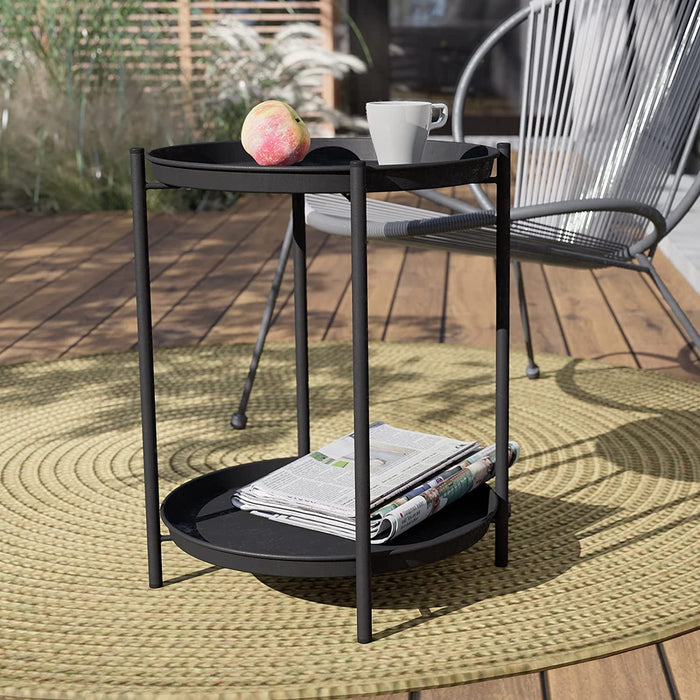 Taoset 2-Tier End Table, Round Accent Side Table, Light weighted and Detachable Coffee Table, Black
