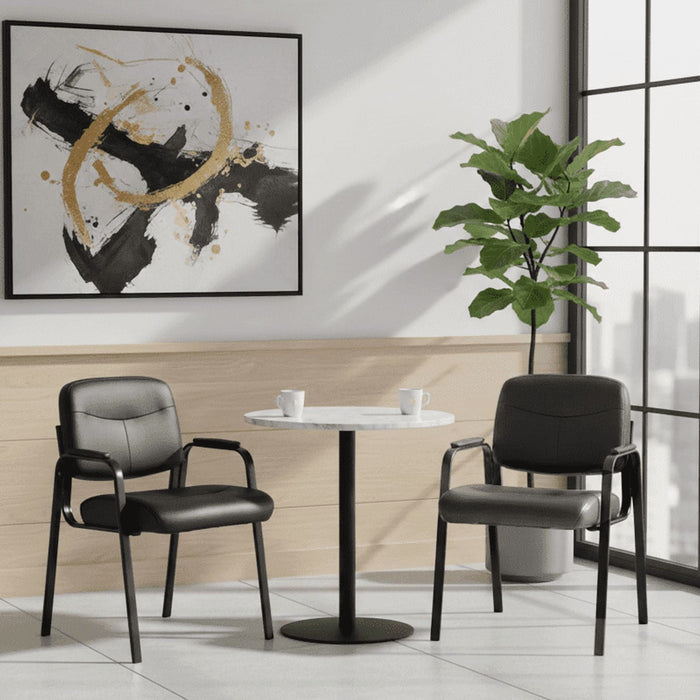 Taoset Waiting Room Chairs, Set of 2 Mid Back Office Guest Chair with Padded Arms for Home Office, Conference Reception, Lobby, Pu leather, Black